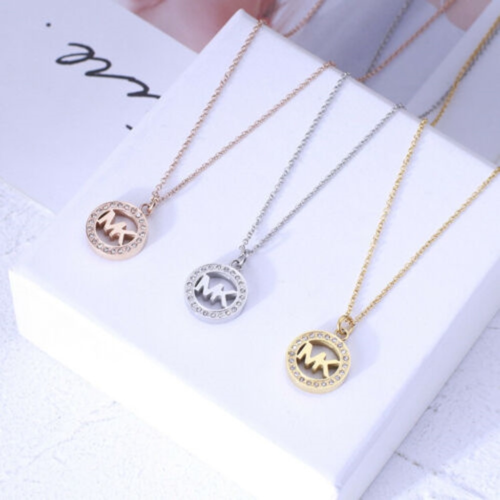 NWT Michael Kors Logo Pave GOLD Circle Necklace - Picture 7 of 8